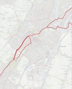 kaartje met de doorfietsroutes in Alkmaar, zoals beschreven in bovenstaande tabel