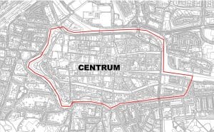 Kaartje van centrumgebied erfpacht Alkmaar, uitgebreide uitleg staat in tekst onder deze afbeelding.